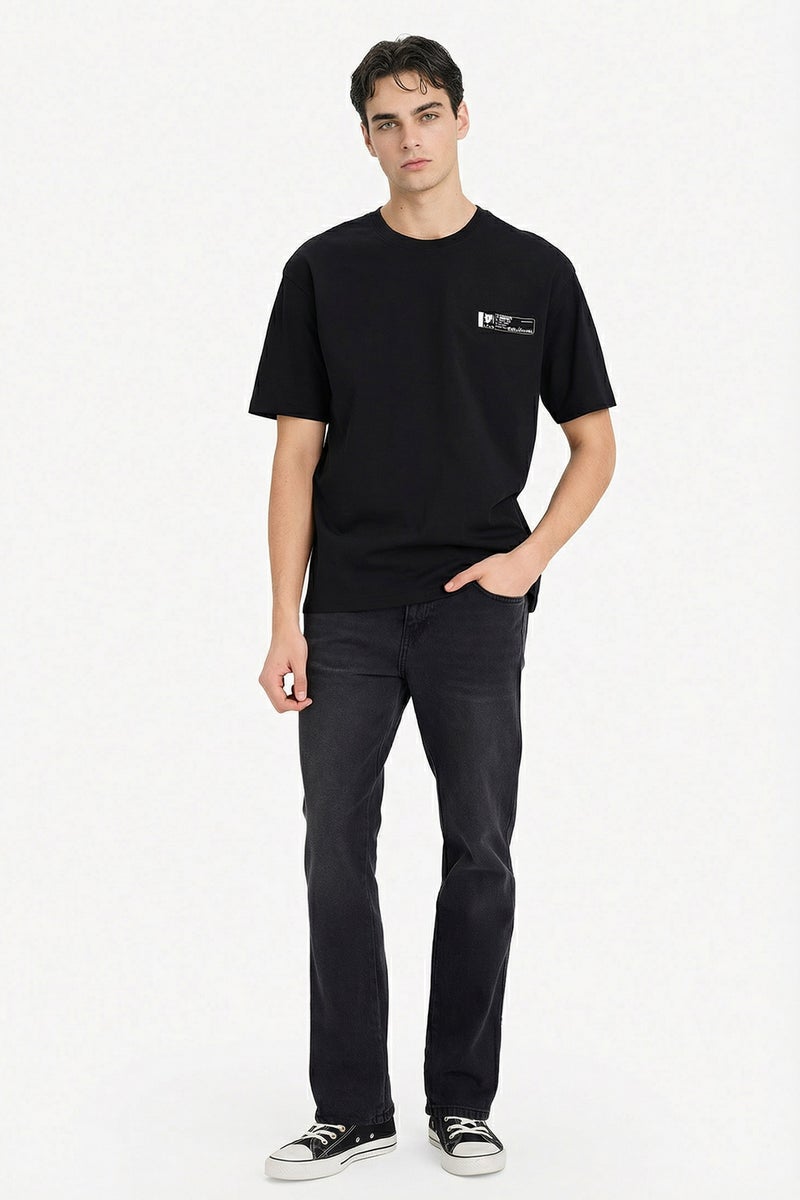 DeFacto Black Man Boxy Fit Crew Neck Short Sleeve T-Shirt Casual - Image 2